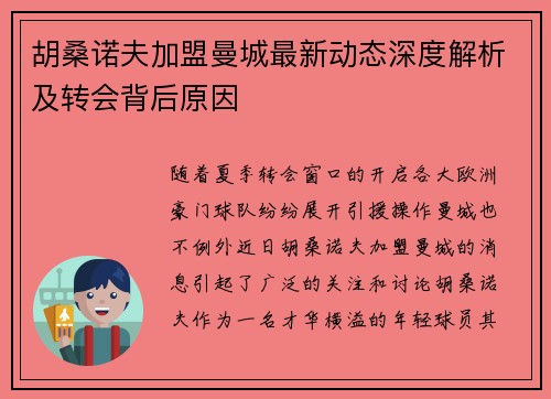 胡桑诺夫加盟曼城最新动态深度解析及转会背后原因